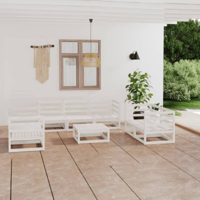 Gossi set mobilier de gradina, 8 piese, alb, lemn masiv de pin foto
