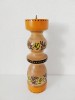 Suport Lumanare Lemn Vintage Pictat Manual Rustic cu Flori, 17.5cm - Decor Vechi