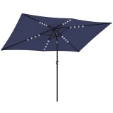 Outsunny Umbrelă de grădină cu 24 de lumini LED solare Copertină &icirc;nclinabilă St&acirc;lp metalic 2,9x2,5 m albastru &icirc;nchis | Aosom Romania