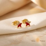 Cumpara ieftin Cercei Steaua Rubinie , Cercei placati cu 3 straturi de aur 14K, email rosu si cristale zirconia