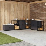 vidaXL Dulap de depozitare pentru bucătărie cu raft cu ușă Negru Oţel 874989
