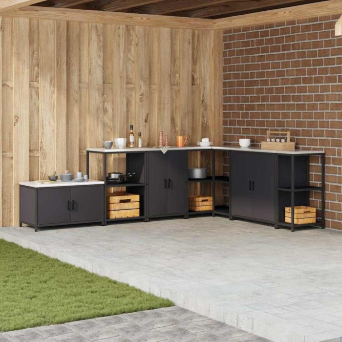 vidaXL Dulap de depozitare pentru bucătărie cu raft cu ușă Negru Oţel 874989