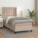 VidaXL Pat box spring cu saltea, cappuccino, 90x190 cm piele ecologică