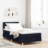 VidaXL Pat cu Arcuri cu Saltea și LED Negru 90x190 cm Țesătură