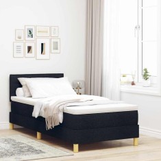 vidaXL Pat boxspring cu saltea cu saltea Negru 90 x 190 cm țesătură 3338806
