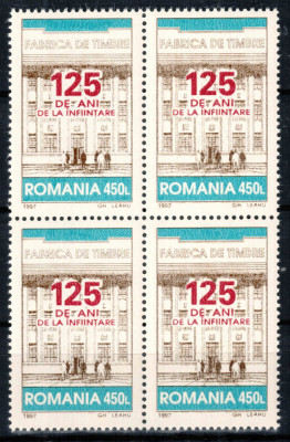 Romania 1997, LP 1439, 125 de ani Fabrica de Timbre, seria in bloc de 4, MNH! foto