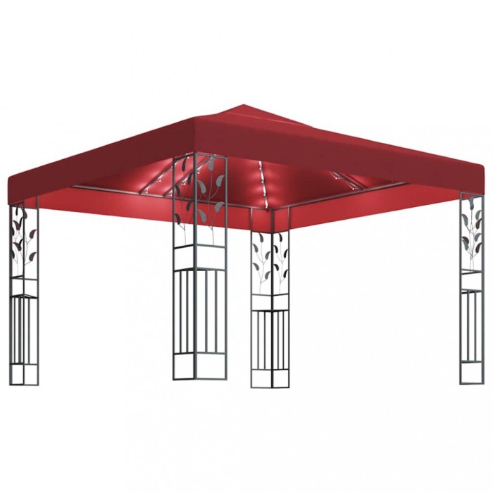 Pavilion cu sir de lumini LED, rosu vin, 3x3 m