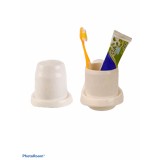 Pahar cu suport pentru periute si paste de dinti cu prindere pe perete