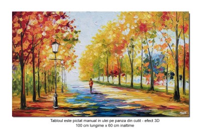 Tablou peisaj pictat manual in cutit, Armonia naturii, 100x60cm ulei pe panza efect 3D, Fabulos foto