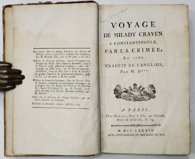 VOYAGE DE MILADY CRAVEN A CONSTATINOPLE PAR LA CRIMEE - 1789 PARIS foto