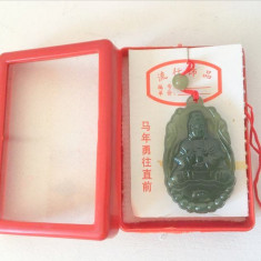* Talisman zodiac chinezesc: cal, pandativ plastic verde imitatie jad, 4cm