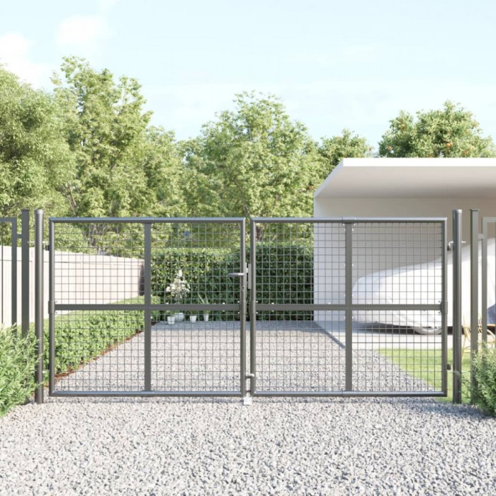 Poartă de grădină cu plasă, antracit, 300x125 cm, oțel galvanizat
