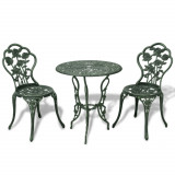 Set mobilier de bistro, 3 piese, verde, aluminiu turnat GartenMobel Dekor, vidaXL
