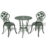 Set Bistro 3 Piese Verde Aluminiu Turnat, Masa Rotunda + 2 Scaune, Gradina Terasa