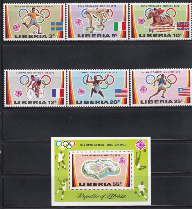 Liberia 1972 - Jocurile Olimpice - Munchen, Serie + Colita, MNH