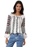 Bluza dama tip ie D24 alb optic/negru , marimea 3XL, Casual, Bumbac