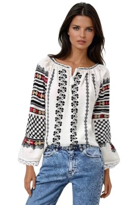 Bluza dama tip ie D24 alb optic/negru , marimea M foto