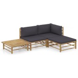 VidaXL Set mobilier de grădină cu perne gri &icirc;nchis, 4 piese, bambus 3058190