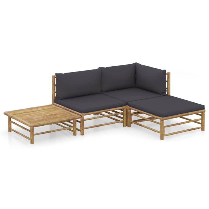 vidaXL Set mobilier de grădină cu perne gri &icirc;nchis, 4 piese, bambus 3058190