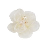Floare din organza cu margele pentru cusut sau lipit pe haine, diametru 6 cm, Crem, Crisalida