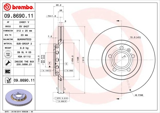 BREMBO 09.8690.11 PRIME LINE - UV Coated Disc frana