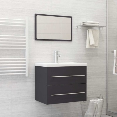Set mobilier de baie, 2 piese, gri, lemn compozit foto