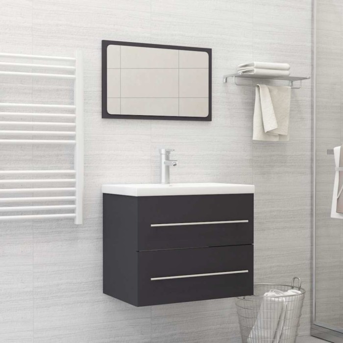 Set mobilier de baie, 2 piese, gri, lemn compozit