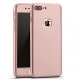 Husa samsung galaxy a7 2017 full cover 360 roz auriu + folie de protectie, Flippy