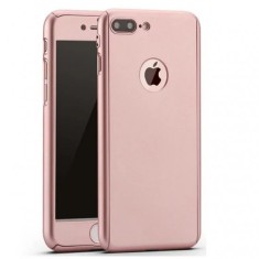 Husa samsung galaxy a7 2017 full cover 360 roz auriu + folie de protectie