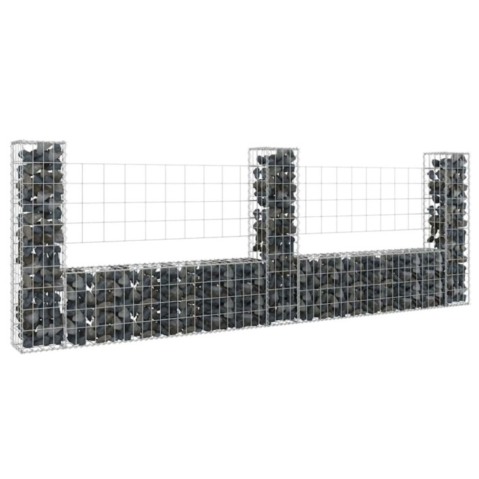 Coș gabion &icirc;n formă de U cu 3 st&acirc;lpi, 260x20x100 cm, fier