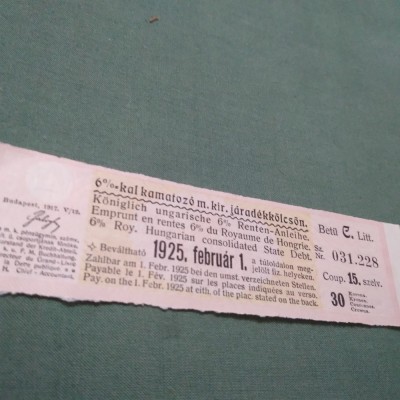 CUPOANE DE TREZORERIE CU REDUCERE 1925 UNGARIA foto