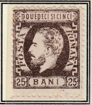 ROMANIA1872 LP 37 REGELE CAROL I BARBA 25 BANI BRUN DANTELAT T6 GUMA ORIGINALA foto