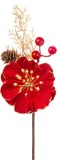Crenguta decorativa de Craciun cu floare rosie, con si accente aurii, 22,5 cm