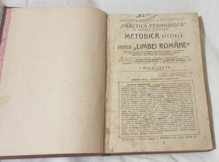 Carte RARA veche anul 1921 - PRACTICA PEDAGOGICA METODICA SPECIALA LIMBA ROMANA