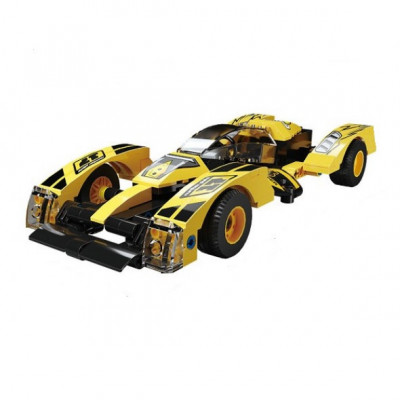 Set cuburi constructie masina de curse Formula 1 Racing Car World, 150 piese, galben foto