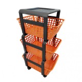 Raft depozitare cu roti, 3 cosuri, 41,5x29 cm , portocaliu