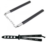 Cumpara ieftin Set Autoaparare: Nunceag 31cm + Briceag Fluture 22cm, Negru - Antrenament, Trick-uri, Colectie, IdeallStore