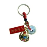 Breloc amuleta Feng Shui din metal cu Wu Lou auriu cu Lotus si monede