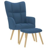 VidaXL Scaun de relaxare cu taburet, albastru, textil