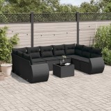 vidaXL Set canapele de grădină cu perne, 10 piese, negru, poliratan 3254142