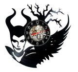 Ceas de perete decorativ realizat din disc de vinil, Model Maleficent Dark Fantasy Gothic Disney, Negru, 30 cm