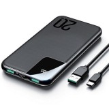 Baterie externa portabila Joyroom JR-QP190 Mini 10000 mAh, 20W, 4 Porturi, Display LED, Cablu USB-C inclus, Negru