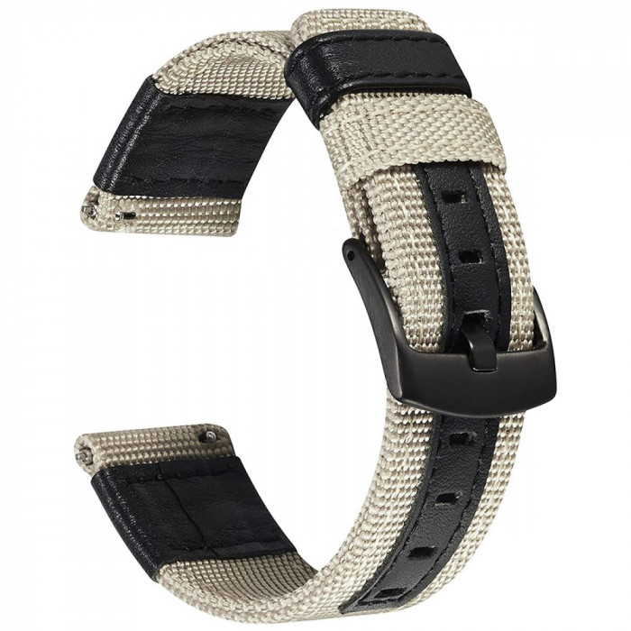 Curea textila, compatibila cu Garmin Vivoactive 4, Telescoape QR, 22mm, Black Beige