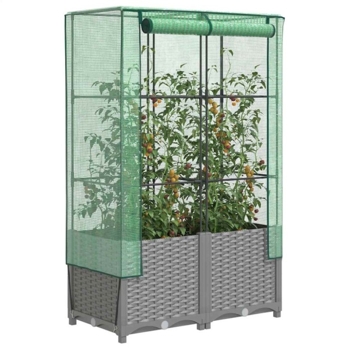 vidaXL Strat &icirc;nălțat cu husă de seră, aspect ratan, 80x40x138 cm