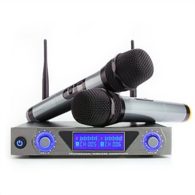 Set microfon UHF cu 2 canale, 2 x microfon de mana si receptor, WF-759 foto