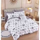 Lenjerie pat dublu,bumbac finet,6 piese,cearceaf cu elastic,alba cu fundite si inimioare-A901