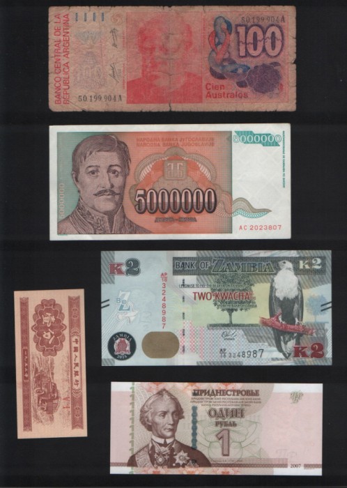 Set 5 bancnote de prin lume adunate (cele din imagini) #188