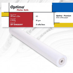 Rola Plotter A3, 80gr, 297mm X 50m, 2 Role/cutie, Optima - Premium