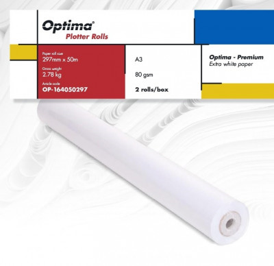 Rola Plotter A3, 80gr, 297mm X 50m, 2 Role/cutie, Optima - Premium foto