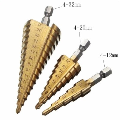 Set 3 burghie tip Freza Elicoidala (in trepte) pentru metal 4-10mm|4-20mm|4-32mm foto